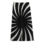 Black And White Vortex Swirl Print Cotton Front Slit Maxi Skirt
