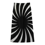 Black And White Vortex Swirl Print Cotton Front Slit Maxi Skirt