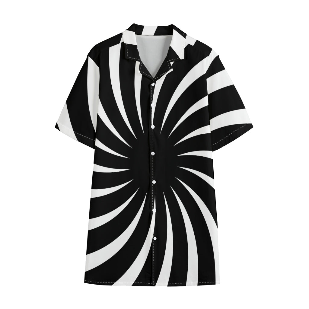 Black And White Vortex Swirl Print Cotton Hawaiian Shirt