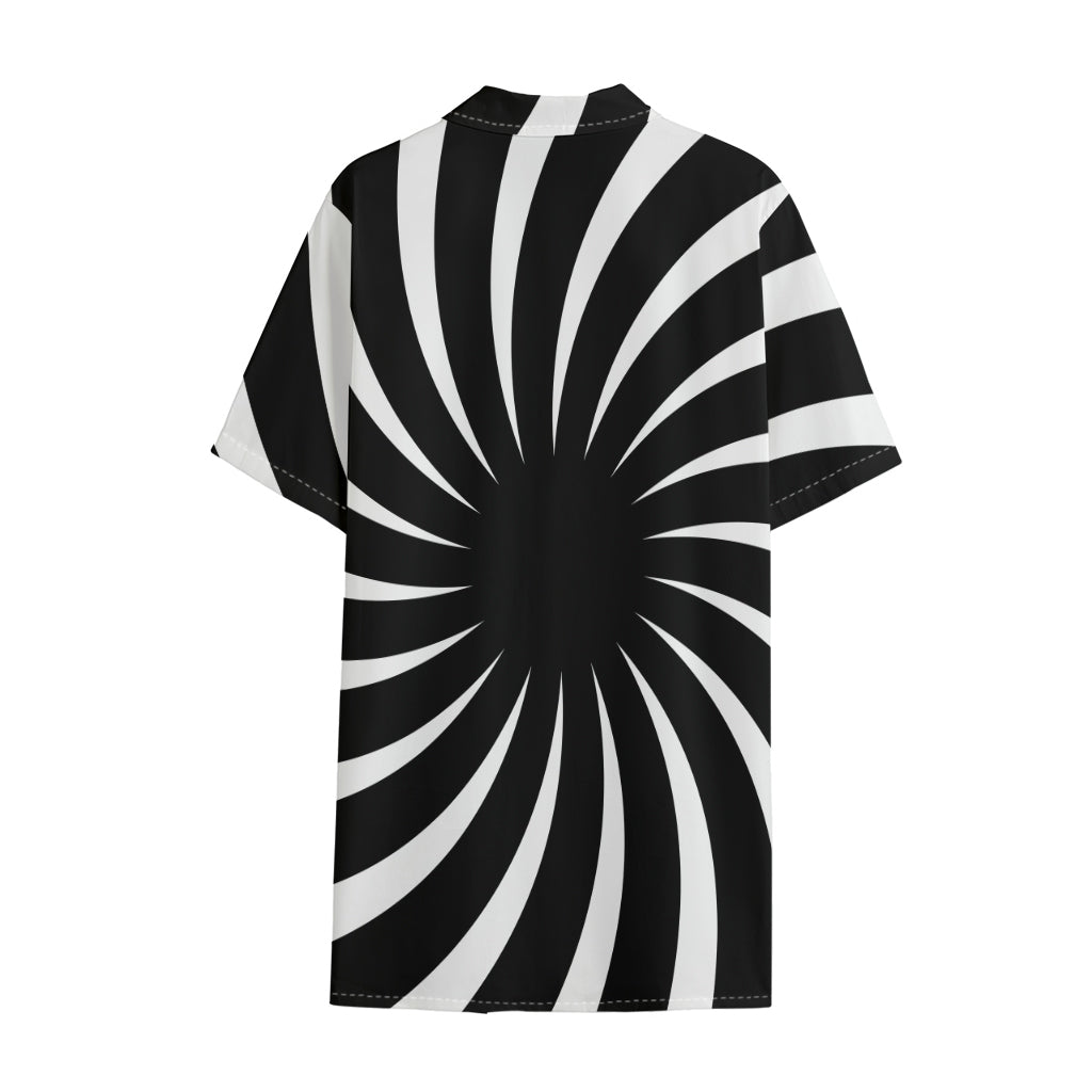 Black And White Vortex Swirl Print Cotton Hawaiian Shirt