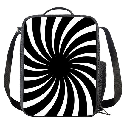 Black And White Vortex Swirl Print Crossbody Lunch Bag