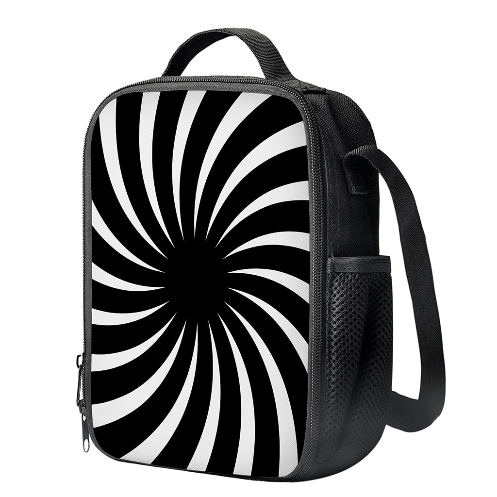 Black And White Vortex Swirl Print Crossbody Lunch Bag