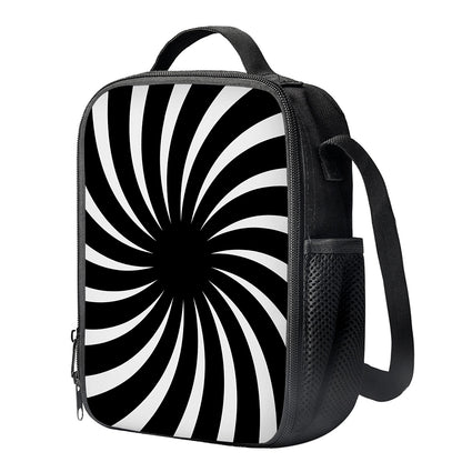 Black And White Vortex Swirl Print Crossbody Lunch Bag