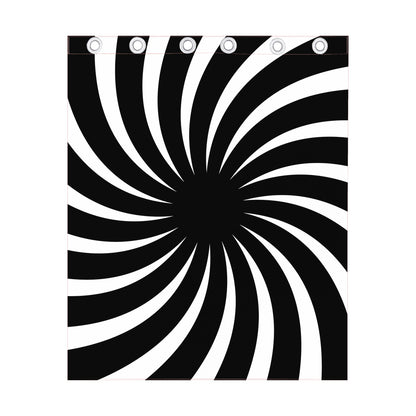 Black And White Vortex Swirl Print Curtain