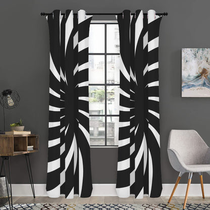 Black And White Vortex Swirl Print Curtain