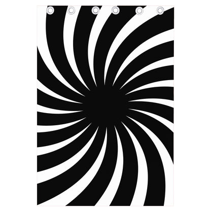 Black And White Vortex Swirl Print Curtain