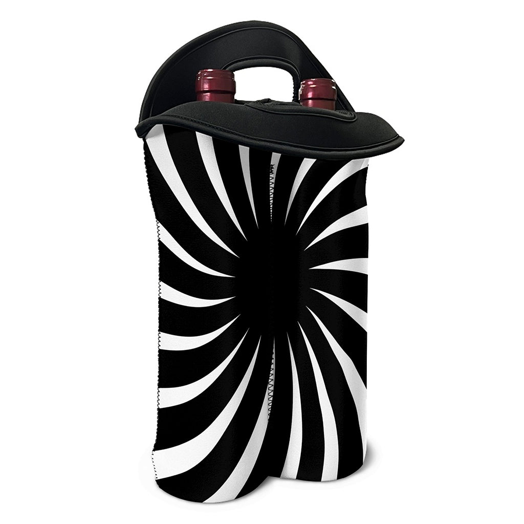 Black And White Vortex Swirl Print Double Neoprene Wine Tote