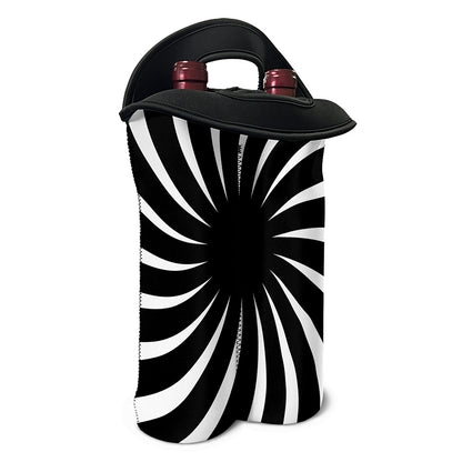 Black And White Vortex Swirl Print Double Neoprene Wine Tote
