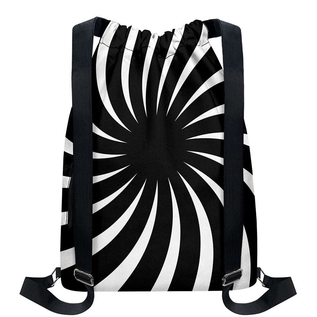 Black And White Vortex Swirl Print Drawstring Backpack