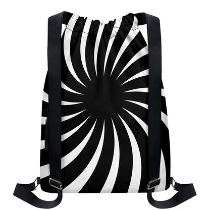 Black And White Vortex Swirl Print Drawstring Backpack