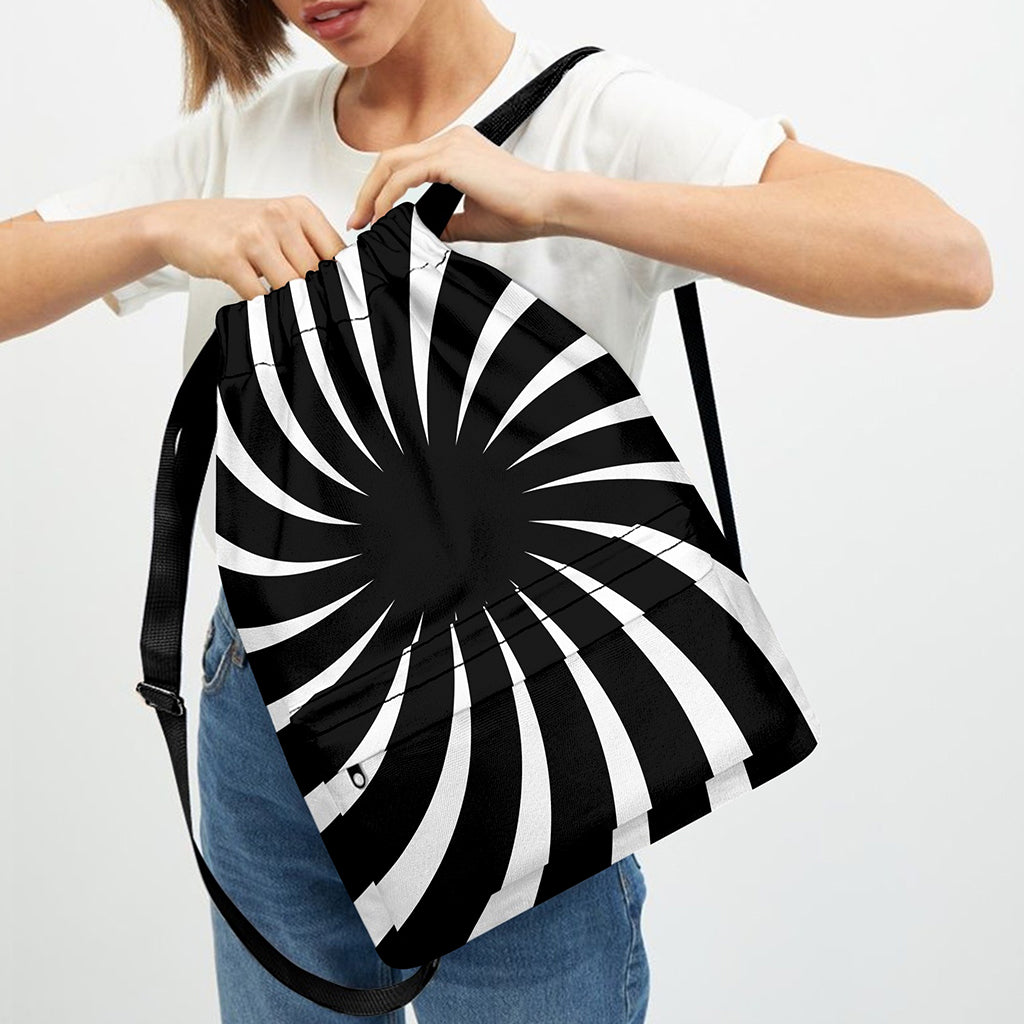 Black And White Vortex Swirl Print Drawstring Backpack