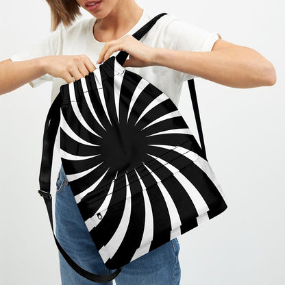 Black And White Vortex Swirl Print Drawstring Backpack
