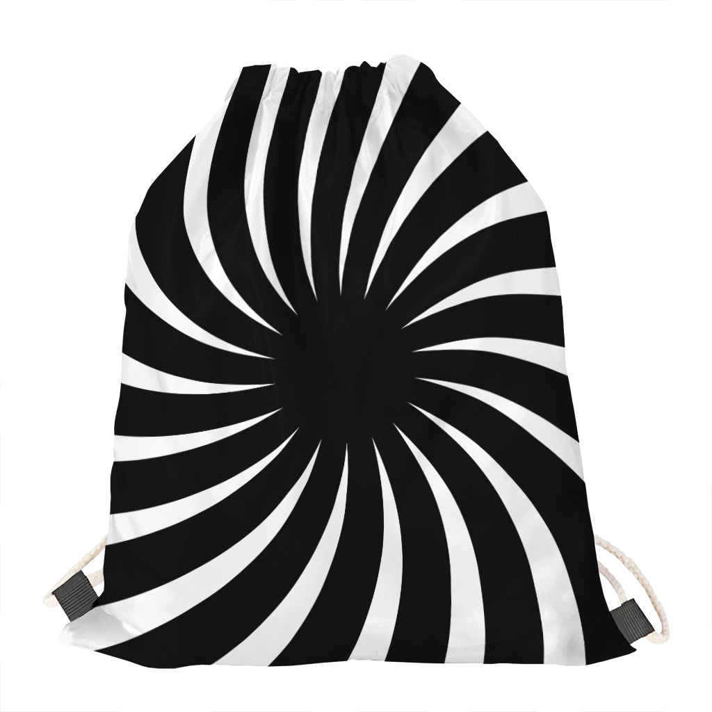 Black And White Vortex Swirl Print Drawstring Bag