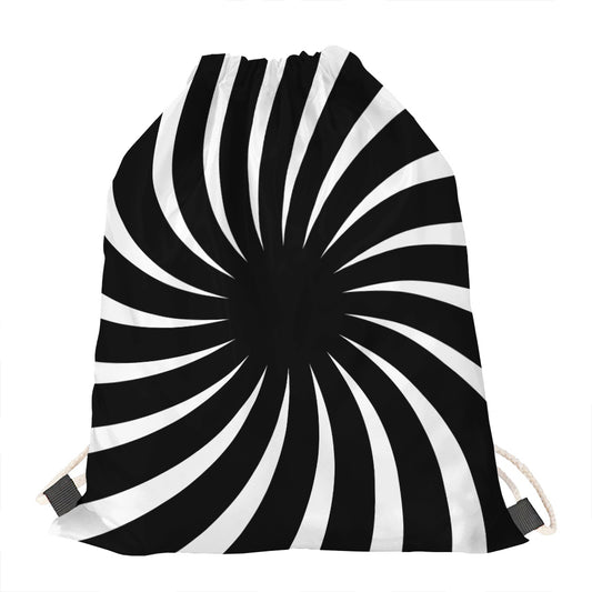 Black And White Vortex Swirl Print Drawstring Bag