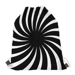 Black And White Vortex Swirl Print Drawstring Bag