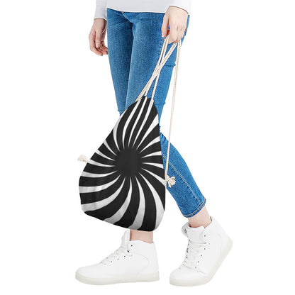 Black And White Vortex Swirl Print Drawstring Bag