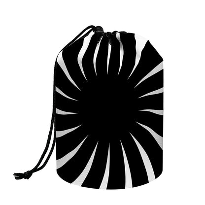 Black And White Vortex Swirl Print Drawstring Makeup Bag