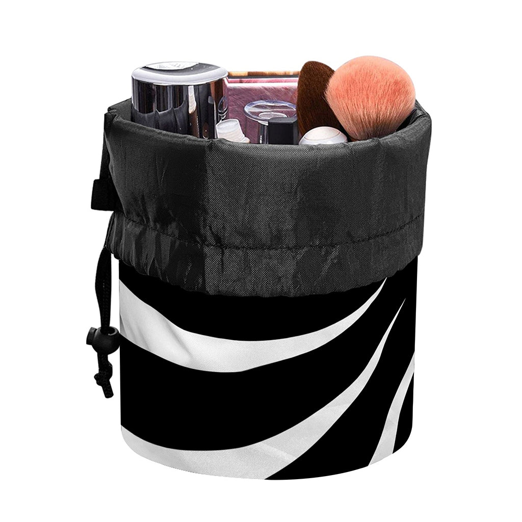 Black And White Vortex Swirl Print Drawstring Makeup Bag