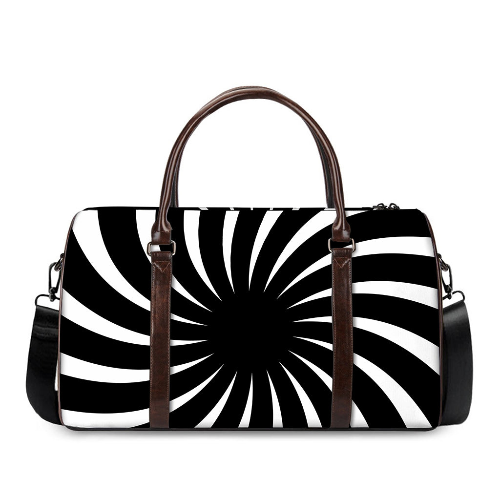 Black And White Vortex Swirl Print Duffle Bag