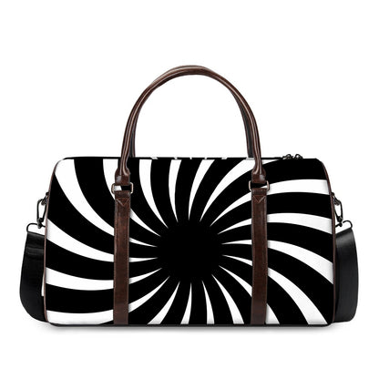 Black And White Vortex Swirl Print Duffle Bag