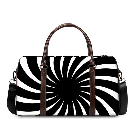 Black And White Vortex Swirl Print Duffle Bag