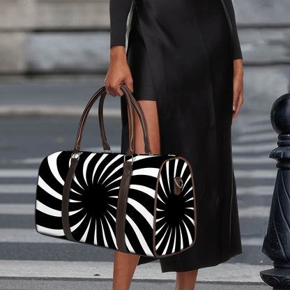 Black And White Vortex Swirl Print Duffle Bag