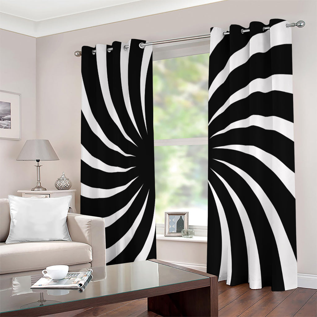 Black And White Vortex Swirl Print Extra Wide Grommet Curtains