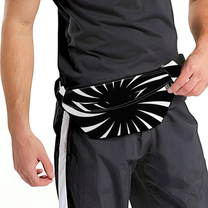 Black And White Vortex Swirl Print Fanny Pack