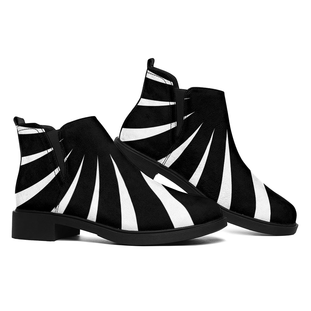 Black And White Vortex Swirl Print Flat Ankle Boots