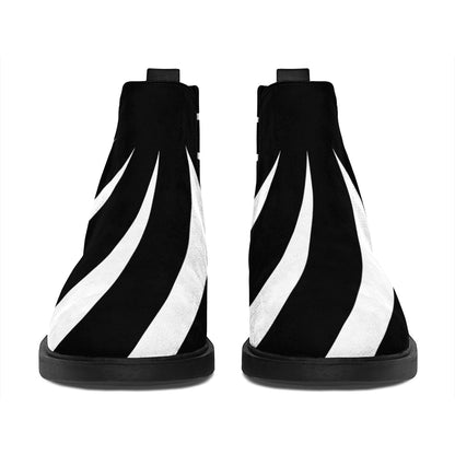 Black And White Vortex Swirl Print Flat Ankle Boots