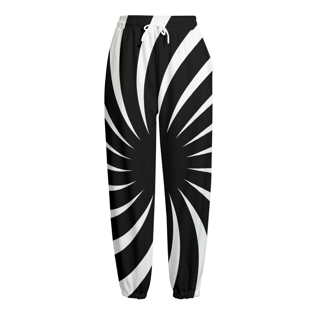 Black And White Vortex Swirl Print Fleece Lined Knit Pants