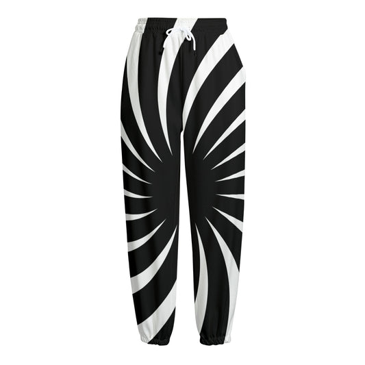 Black And White Vortex Swirl Print Fleece Lined Knit Pants