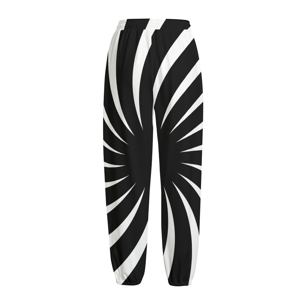 Black And White Vortex Swirl Print Fleece Lined Knit Pants
