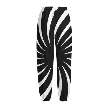 Black And White Vortex Swirl Print Fleece Lined Knit Pants