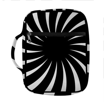 Black And White Vortex Swirl Print Front Pocket Bible Bag