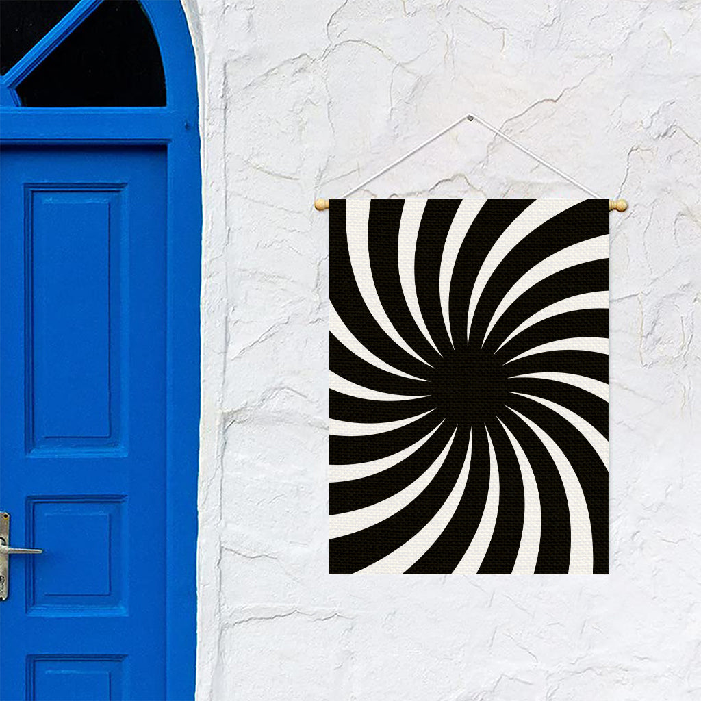 Black And White Vortex Swirl Print Garden Flag