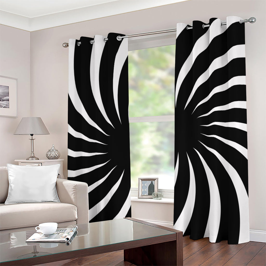 Black And White Vortex Swirl Print Grommet Curtains