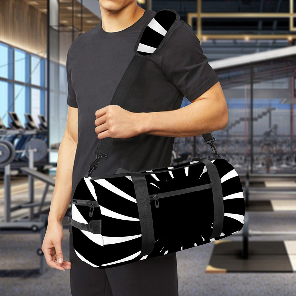 Black And White Vortex Swirl Print Gym Bag
