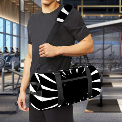 Black And White Vortex Swirl Print Gym Bag
