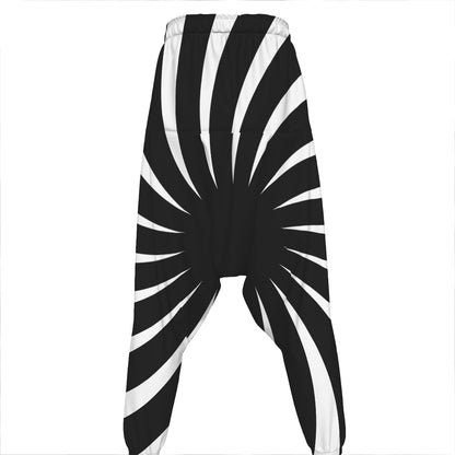 Black And White Vortex Swirl Print Hammer Pants