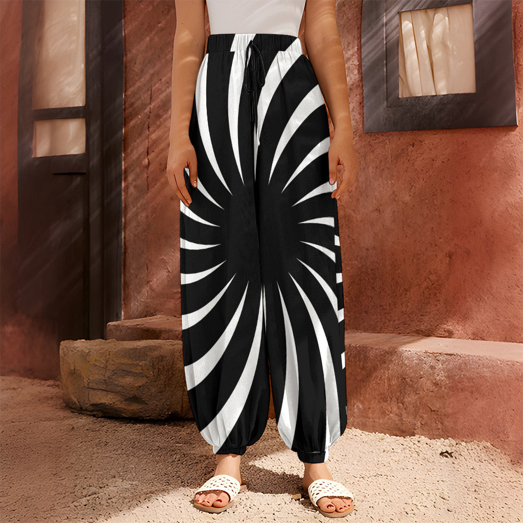 Black And White Vortex Swirl Print Harem Pants