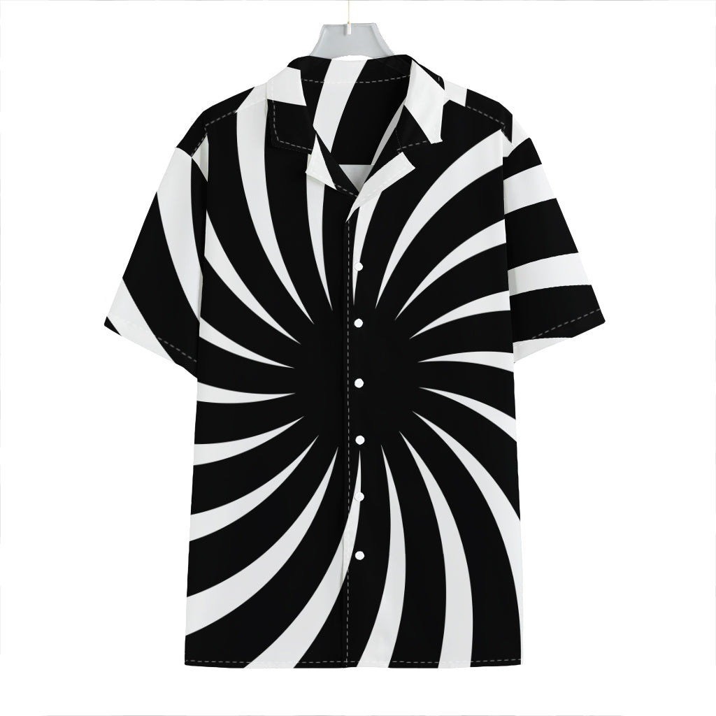 Black And White Vortex Swirl Print Hawaiian Shirt