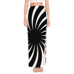 Black And White Vortex Swirl Print High Slit Maxi Skirt