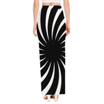 Black And White Vortex Swirl Print High Slit Maxi Skirt