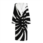 Black And White Vortex Swirl Print Hooded Bathrobe