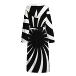 Black And White Vortex Swirl Print Hooded Bathrobe