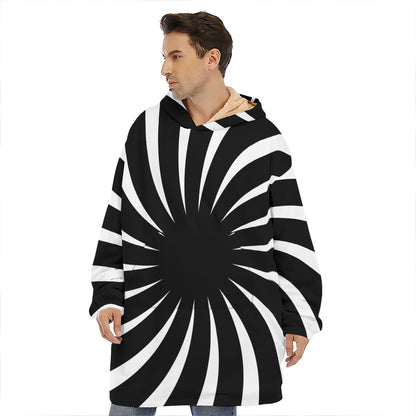 Black And White Vortex Swirl Print Hoodie Blanket