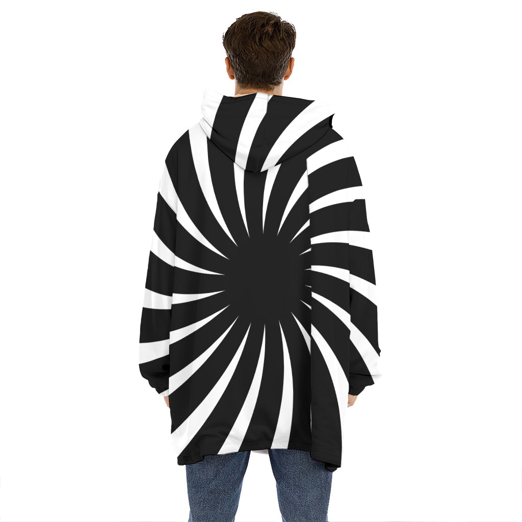 Black And White Vortex Swirl Print Hoodie Blanket