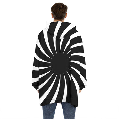 Black And White Vortex Swirl Print Hoodie Blanket