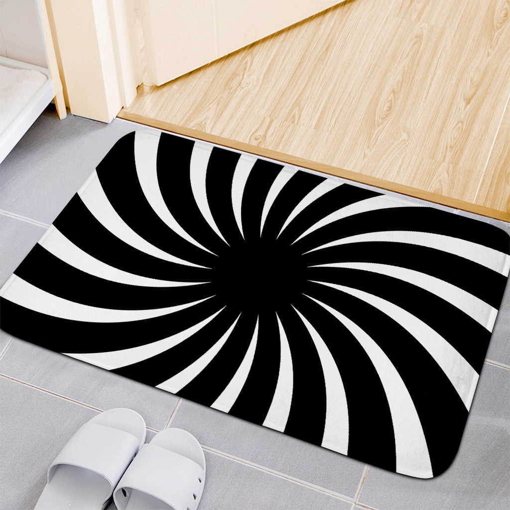 Black And White Vortex Swirl Print Indoor Door Mat